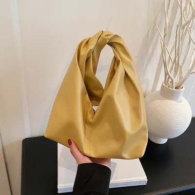 Women Fashion Casual Solid Color Pleated Cloud Portable Handbag