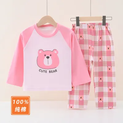 Boys Girls Fashion Casual Spring Autumn Printed Long Sleeve Top Pants Pajamas Two-Piece Set