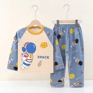 Boys Girls Fashion Casual Spring Autumn Printed Long Sleeve Top Pants Pajamas Two-Piece Set