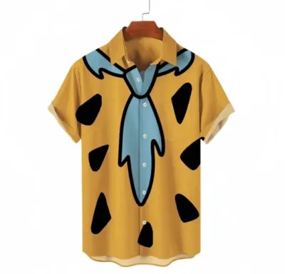 Men's Casual Halloween Digital Print Short-Sleeve Shirt with Turn-Down Collar