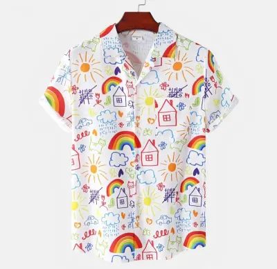 Men's Casual Halloween Digital Print Short-Sleeve Shirt with Turn-Down Collar