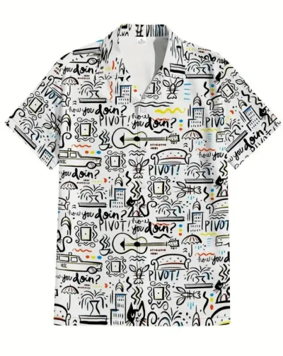 Men's Casual Halloween Digital Print Short-Sleeve Shirt with Turn-Down Collar