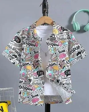 Men's Casual Halloween Digital Print Short-Sleeve Shirt with Turn-Down Collar