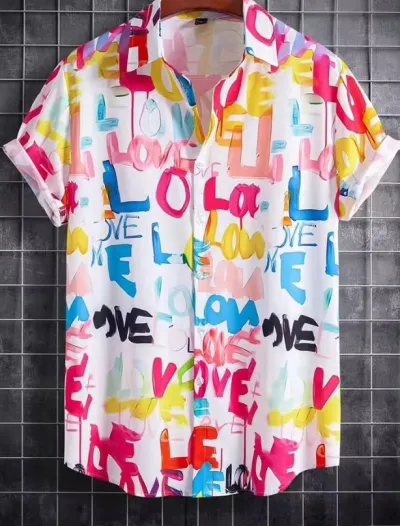 Men's Casual Halloween Digital Print Short-Sleeve Shirt with Turn-Down Collar