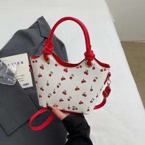 Women Fashion Cute Cherry Printed Bucket Handbag