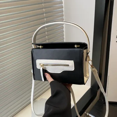 Women Fashion Casual Contrast Color Zipper Large Capacity Small Square Handbag