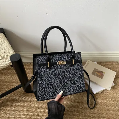 Women Fashion Casual Letter Print Large Capacity PU Handbag Shoulder Crossbody Tote