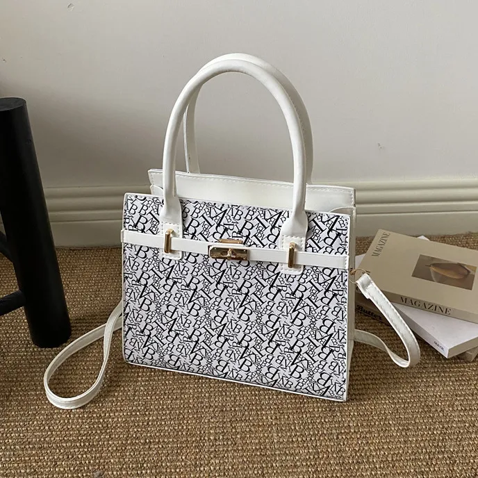 Women Fashion Casual Letter Print Large Capacity PU Handbag Shoulder Crossbody Tote