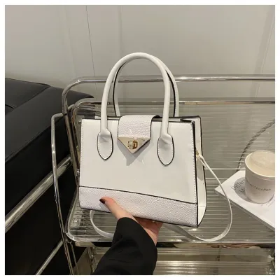 Women Fashion Casual Stitching Large Capacity Portable Small Square Handbag PU