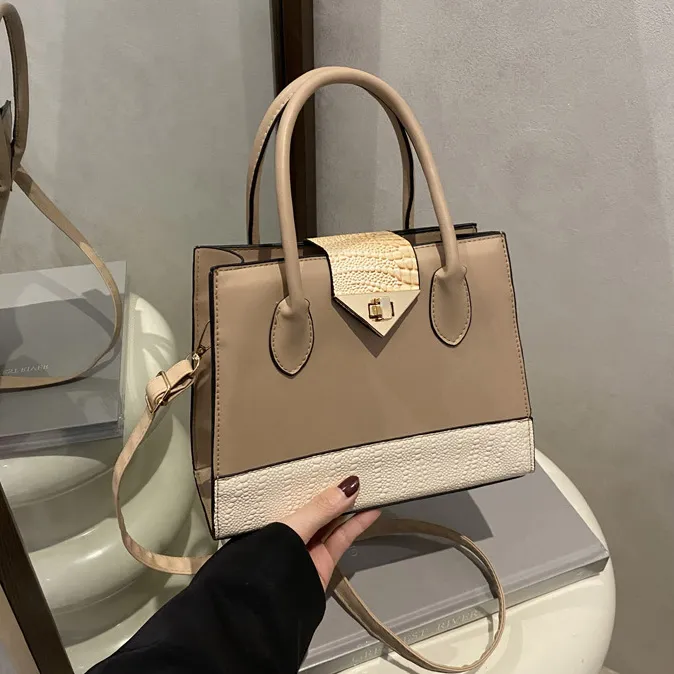 Women Fashion Casual Stitching Large Capacity Portable Small Square Handbag PU