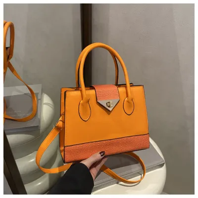 Women Fashion Casual Stitching Large Capacity Portable Small Square Handbag PU