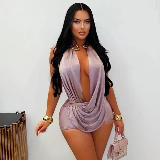 Women'S Fashion Sexy Solid Color Strap Halter-Neck Backless Rompers