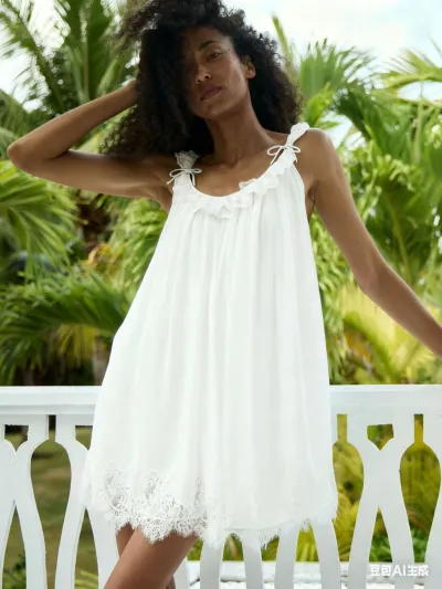 Vacation Women Casual Lace Stitching Solid Color Dress