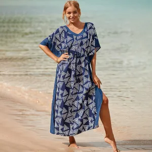 Women Fashion Casual Summer Printed Short-Sleeve Loose Swimsuit Cover-Ups