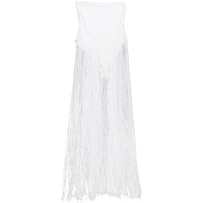 Women Fashion Sexy Summer Solid Color Tube Top Tight Tassel Patchwork Jumpsuit