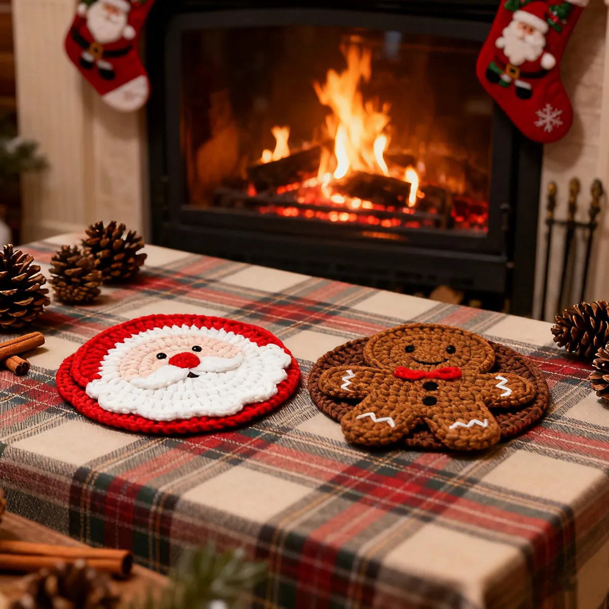 Handmade Crocheted Christmas Coaster Desktop, Minimalist Weaving Mat