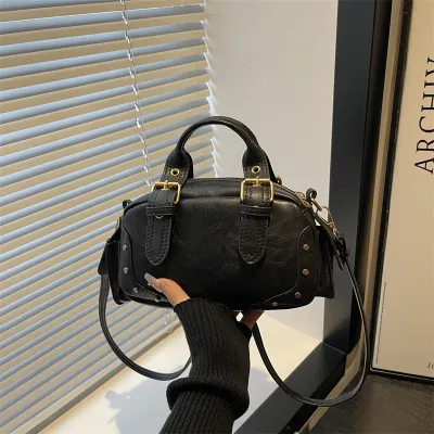 Women Fashion Casual Retro Portable Motorcycle Handbag Small Square Bag