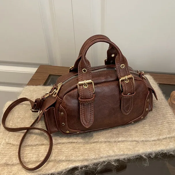 Women Fashion Casual Retro Portable Motorcycle Handbag Small Square Bag