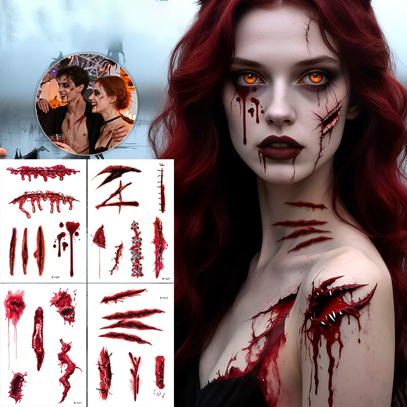 Halloween Horror Scar Bloody Waterproof Temporary Tattoo Party Decoration Ornament