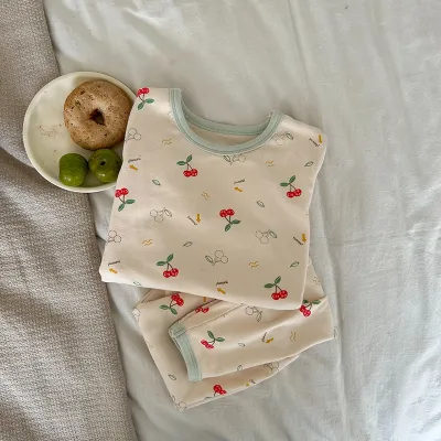 Kids Boys And Girls Fashion Autumn Winter Printed Cotton Cartoon Long Sleeve Top Pants Pajamas Two Piece Set