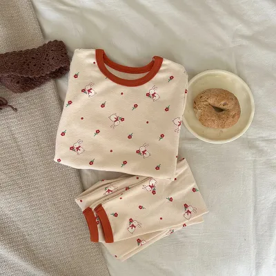 Kids Boys And Girls Fashion Autumn Winter Printed Cotton Cartoon Long Sleeve Top Pants Pajamas Two Piece Set