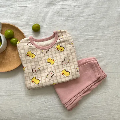 Kids Boys And Girls Fashion Autumn Winter Printed Cotton Cartoon Long Sleeve Top Pants Pajamas Two Piece Set
