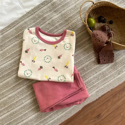 Kids Boys And Girls Fashion Autumn Winter Printed Cotton Cartoon Long Sleeve Top Pants Pajamas Two Piece Set