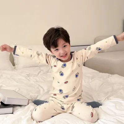 Kids Boys And Girls Fashion Autumn Winter Printed Cotton Cartoon Long Sleeve Top Pants Pajamas Two Piece Set