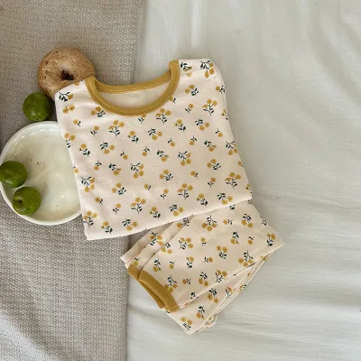 Kids Boys And Girls Fashion Autumn Winter Printed Cotton Cartoon Long Sleeve Top Pants Pajamas Two Piece Set