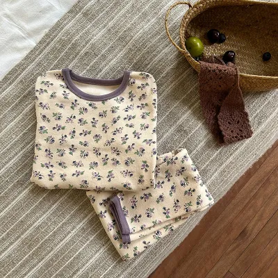 Kids Boys And Girls Fashion Autumn Winter Printed Cotton Cartoon Long Sleeve Top Pants Pajamas Two Piece Set
