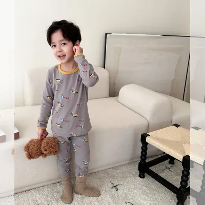 Kids Boys And Girls Fashion Autumn Winter Printed Cotton Cartoon Long Sleeve Top Pants Pajamas Two Piece Set