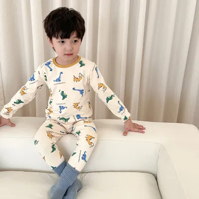 Kids Boys And Girls Fashion Autumn Winter Printed Cotton Cartoon Long Sleeve Top Pants Pajamas Two Piece Set