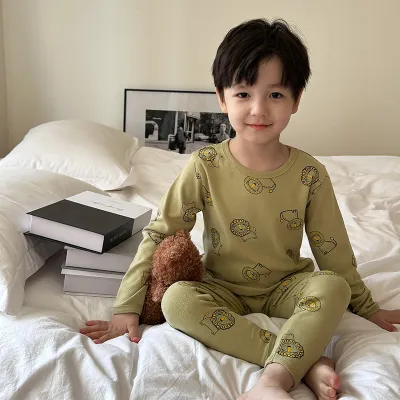Kids Boys And Girls Fashion Autumn Winter Printed Cotton Cartoon Long Sleeve Top Pants Pajamas Two Piece Set