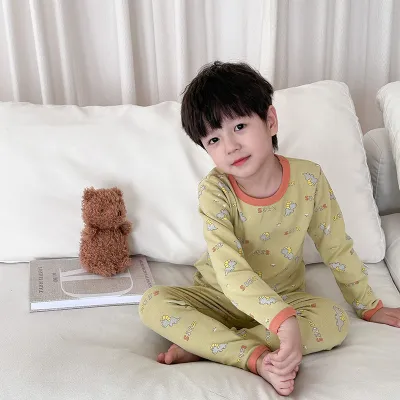 Kids Boys And Girls Fashion Autumn Winter Printed Cotton Cartoon Long Sleeve Top Pants Pajamas Two Piece Set