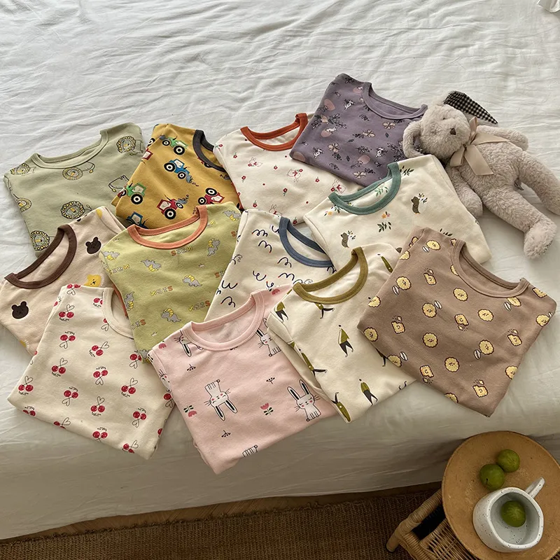 Kids Boys And Girls Fashion Autumn Winter Printed Cotton Cartoon Long Sleeve Top Pants Pajamas Two Piece Set