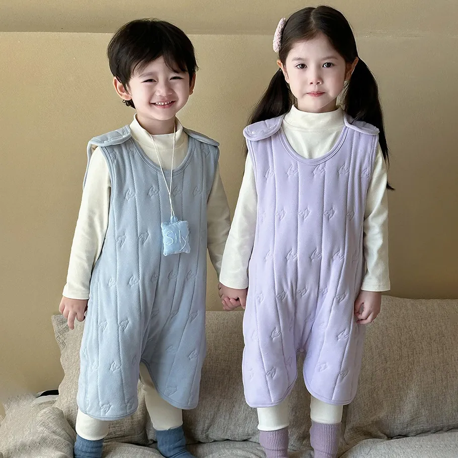 Kids Unisex Autumn Winter Thickened Warm One-Piece Pajamas Sleeping Bag