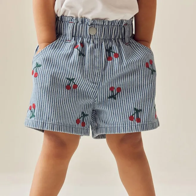 Kids Girls' Fashion Casual Summer Cherry Embroidered Elastic Waist Denim Shorts