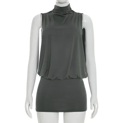 Women'S Summer Solid Color Sexy Fashion High Neck Mini Hollow Mini Dress