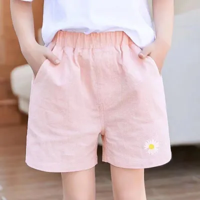 Kids Girls' Casual Daisy Printed High Waist Cotton Linen Loose Shorts