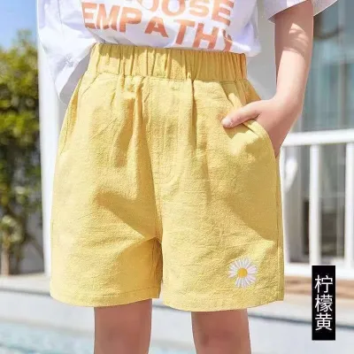 Kids Girls' Casual Daisy Printed High Waist Cotton Linen Loose Shorts