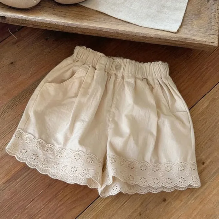 Kids Girls Fashion Casual Summer Solid Color Cotton Lace Loose Shorts
