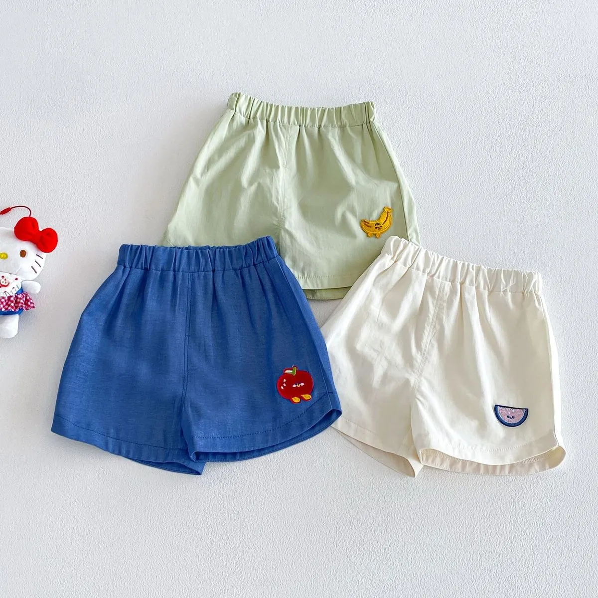 Kids Baby Boys Fashion Casual Embroidered Fruit Loose Shorts Cotton Mid-Waist