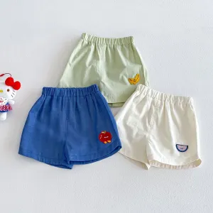 Kids Baby Boys Fashion Casual Embroidered Fruit Loose Shorts Cotton Mid-Waist