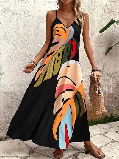 Summer Vacation Women'S Casual Print Strap Maxi Dress