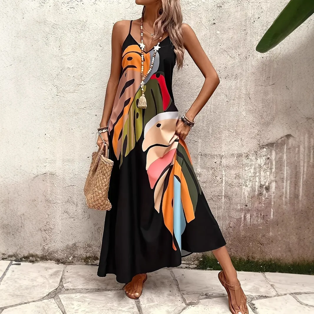 Summer Vacation Women'S Casual Print Strap Maxi Dress