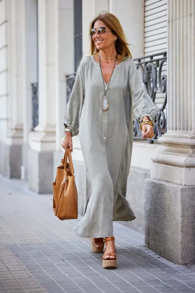 Vacation Women Casual Solid Color Long Sleeve Single-Breasted Maxi Dress