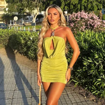 Women Sexy Halter Solid Backless Mini Dress