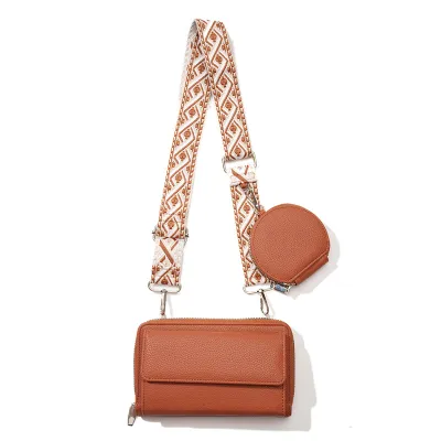 Women Fashion Casual Solid Color Jacquard Shoulder Strap Crossbody Bag Two-Piece Bag Set