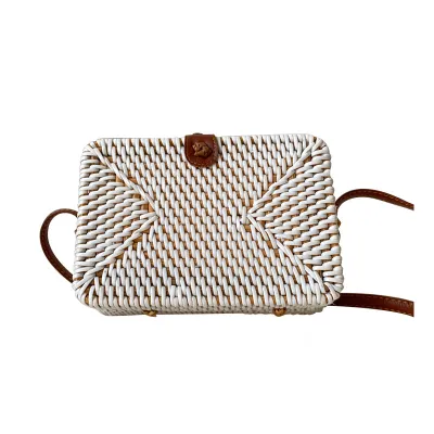 Women Fashion Casual White Square Vacation Straw Crossbody Bags