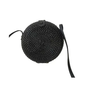 Women Fashion Casual Black Round Vacation Straw Crossbody Bag
